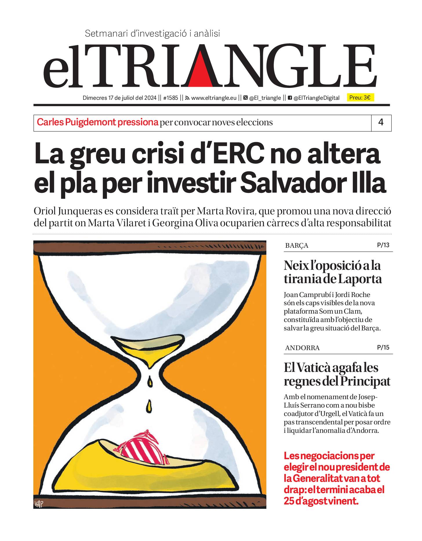 La greu crisi d'ERC no altera el pla per investir Salvador Illa